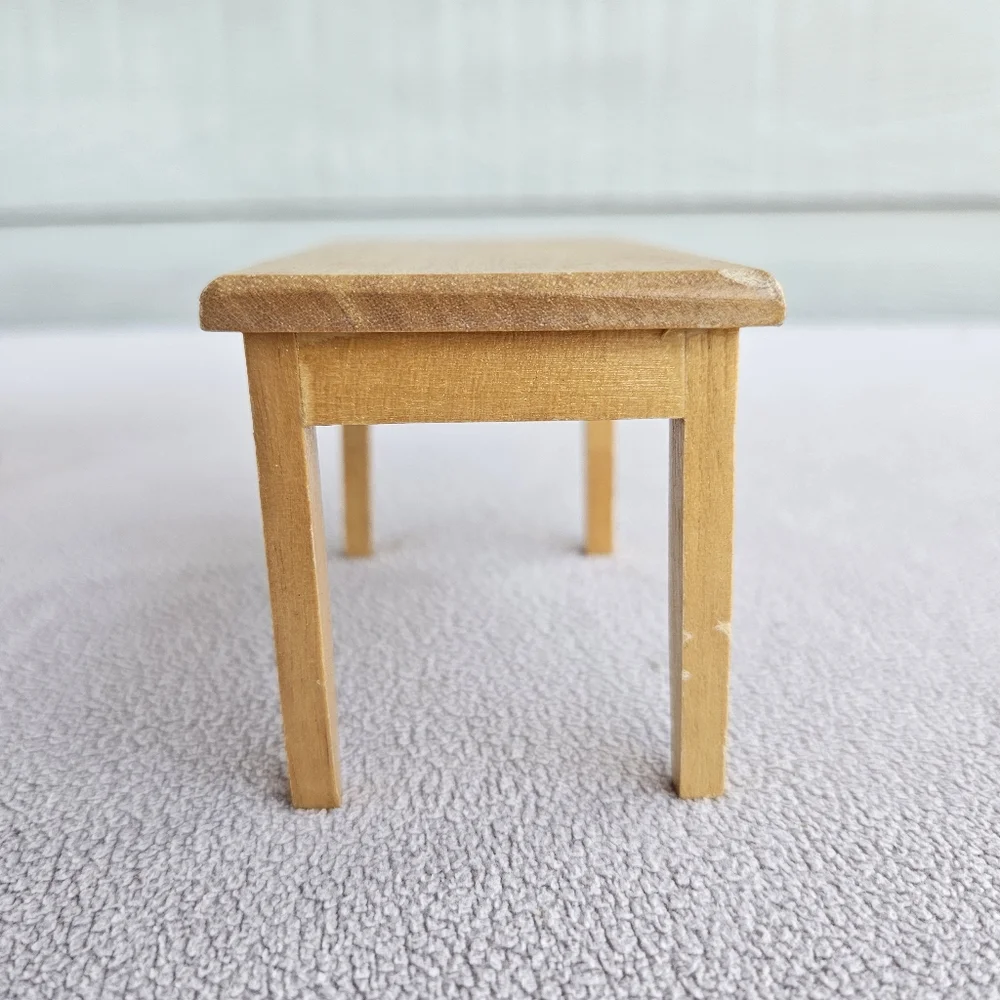 Dollhouse Miniature Dining Room Table 4 Chairs Wood Red Checkered Cushion 1:12